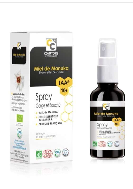 Spray gorge et bouche au miel de manula IAA 10+ BIO, Comptoir & Compagnies (25 ml)