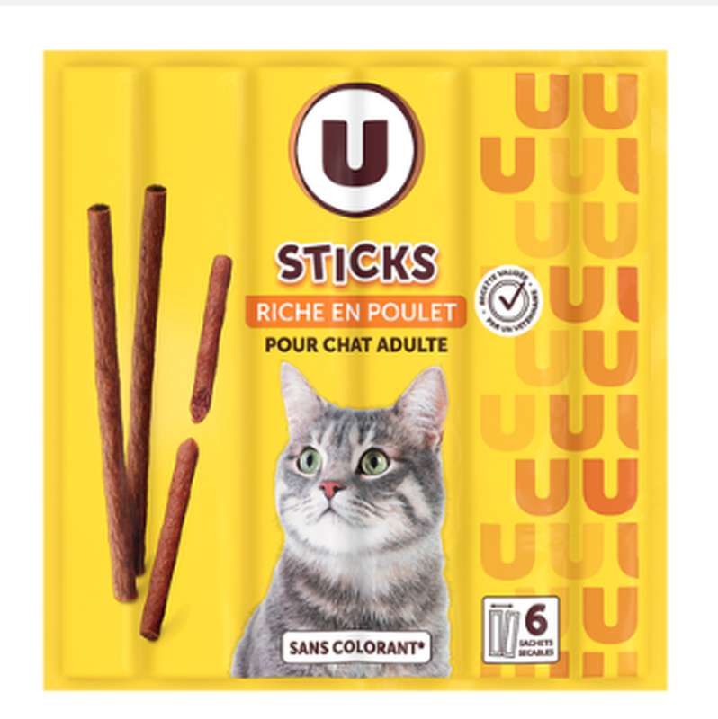 Sticks pour chat adulte riches en poulet, U (6 x 5 g)