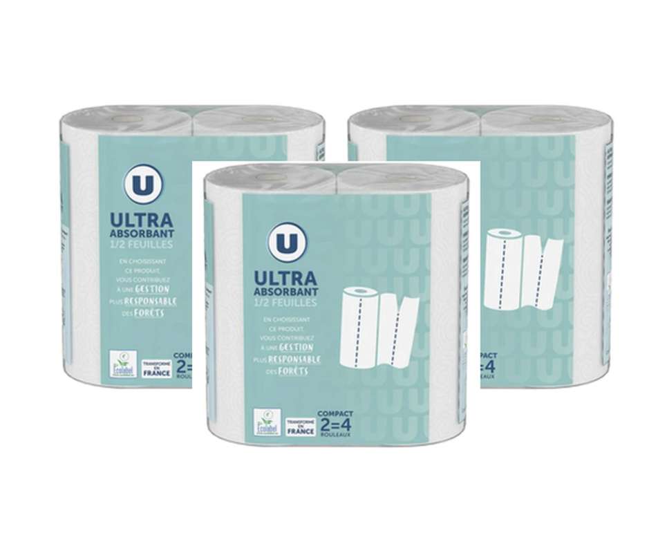 SUPER OFFRE -20% lot de 3 : Essuie tout 1/2 feuilles blanc, U (x  3)