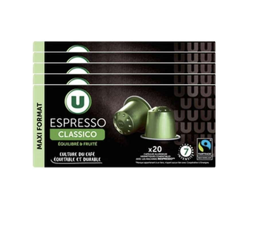 SUPER OFFRE -30% Lot de 5 : Café capsules espresso classico compatible Nespresso, U  (5 x 20 capsules)
