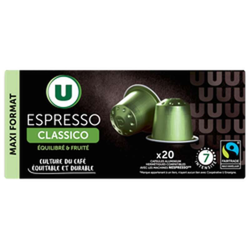SUPER OFFRE -30% Lot de 5 : Café capsules espresso classico compatible Nespresso, U  (5 x 20 capsules)
