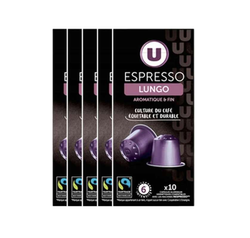 SUPER OFFRE -30% Lot de 5 : Café capsules espresso lungo compatible Nespresso, U (5 x 10 capsules)