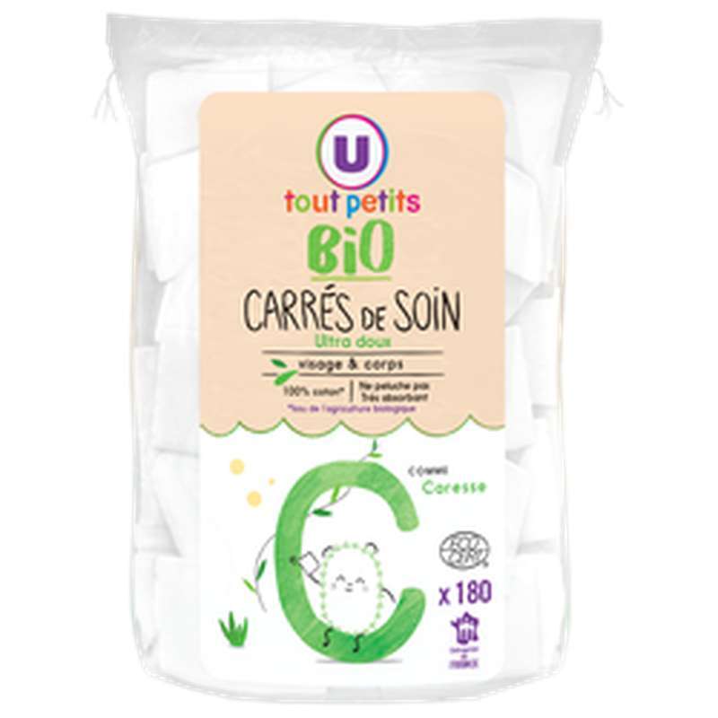 SUPER OFFRE - 30% Lot de 5 : Coton carré de soin BIO, U Tout Petits bio (5 x 180)
