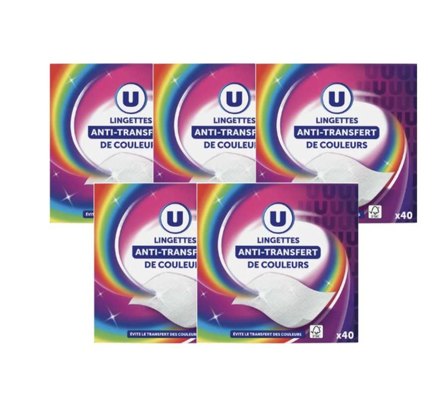 SUPER OFFRE -30% Lot de 5 : Lingettes anti-transfert de couleurs, U (5 x 40 lingettes)