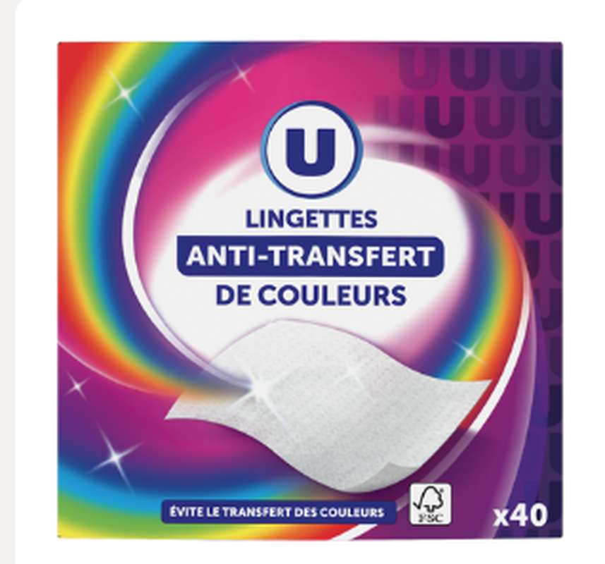 SUPER OFFRE -30% Lot de 5 : Lingettes anti-transfert de couleurs, U (5 x 40 lingettes)