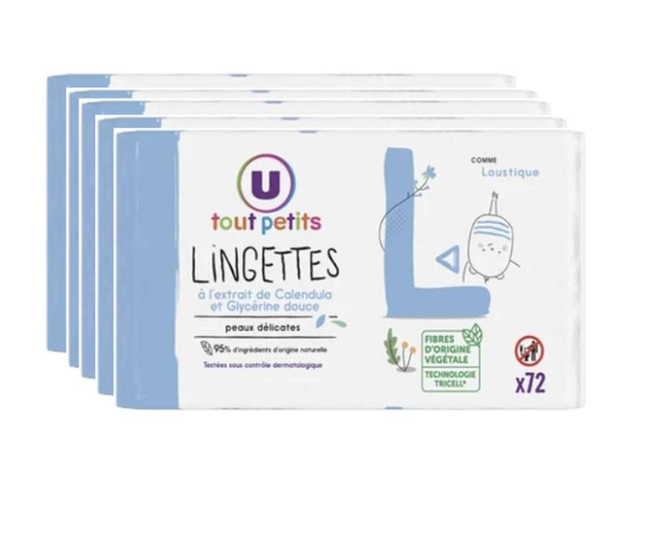 SUPER OFFRE -30% Lot de 5 : Lingettes classiques pour bébés, U Tout Petits (5 x 72)