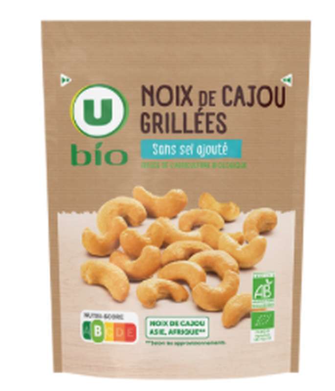 SUPER OFFRE -30% Lot de 5 : Noix de cajou grillées sans sel ajouté BIO, U BIO (5 x 100 g)