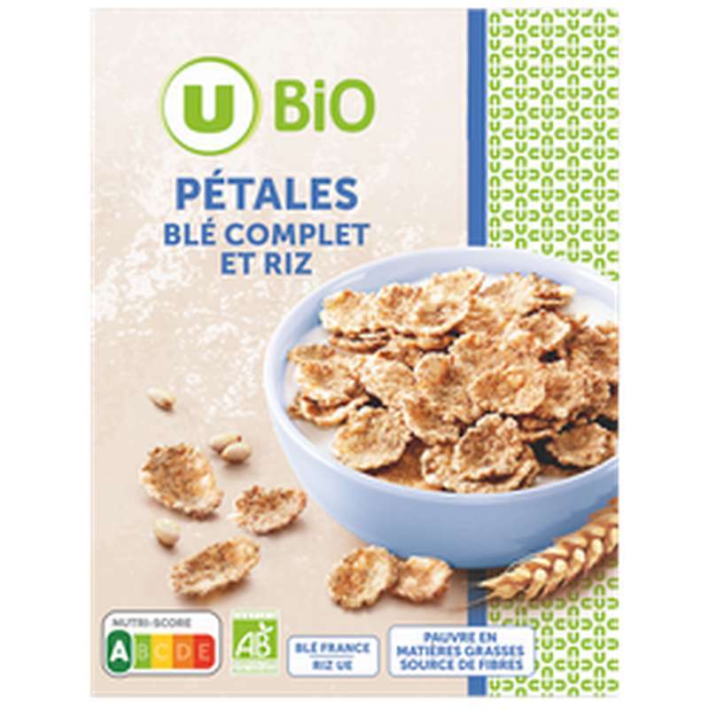 SUPER OFFRE -30% Lot de 5 : Pétales de blé complet et riz nature BIO,  U (5 x 300 g)