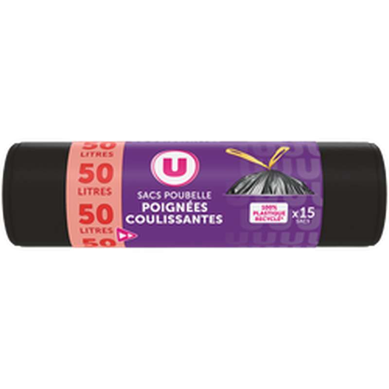 SUPER OFFRE - 30% Lot de 5 : Sacs poubelle 100% recyclé liens coulissants, U (5 x 15 l)