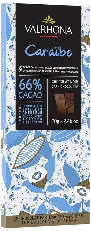 Tablette de chocolat noir Caraïbe 66%, Valrhona (70 g)