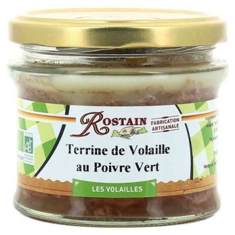 Terrine de volaille au poivre vert BIO, Rostain (180 g) La belle vie