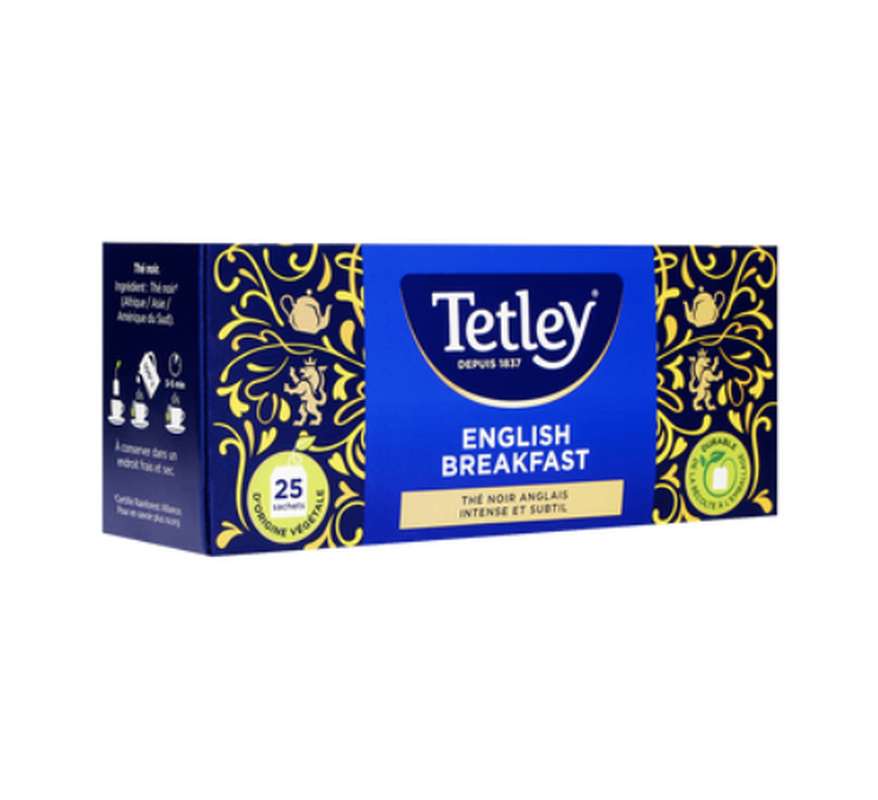 Thé noir English Breakfast "tir press", Tetley (25 sachets)