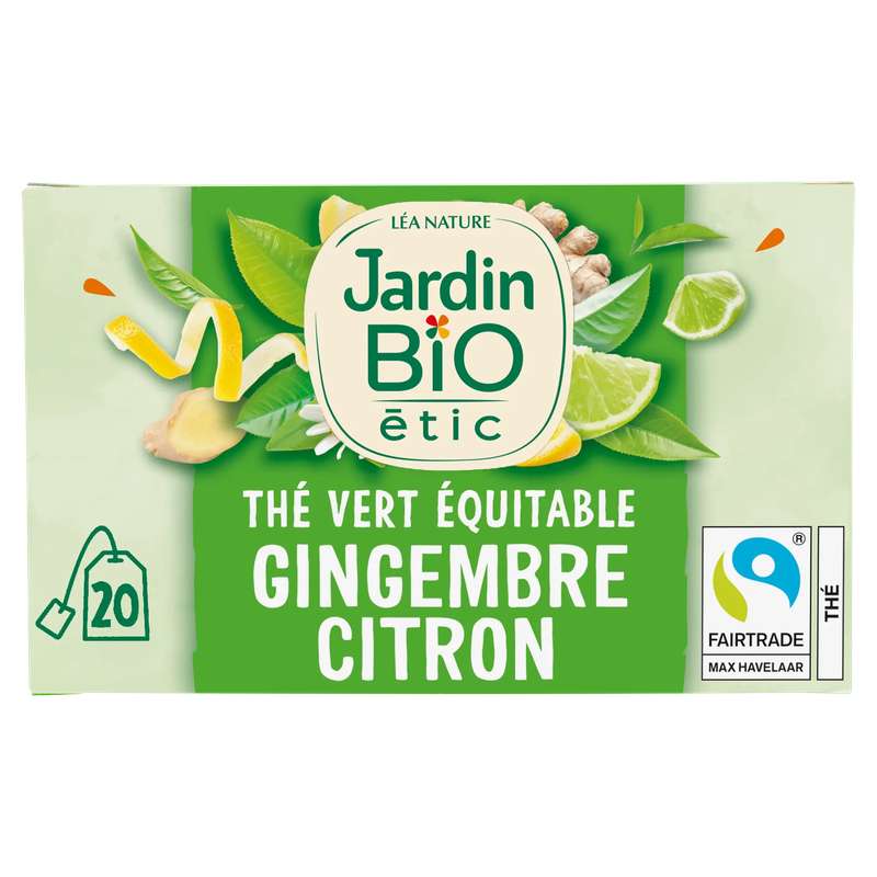 Thé vert gingembre citron bio, Jardin Bio (20 sachets)