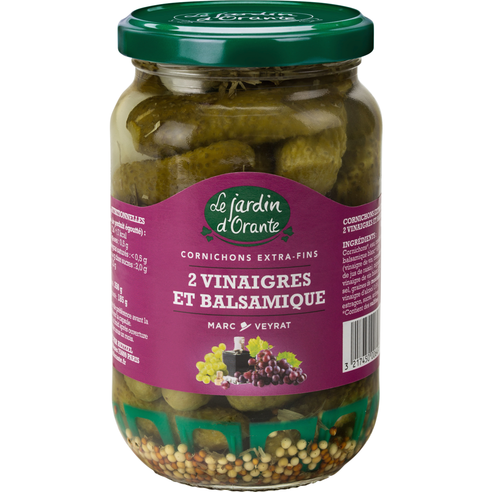 Cornichons aux 2 vinaigres, Le jardin d'Orante (185 g) La belle vie