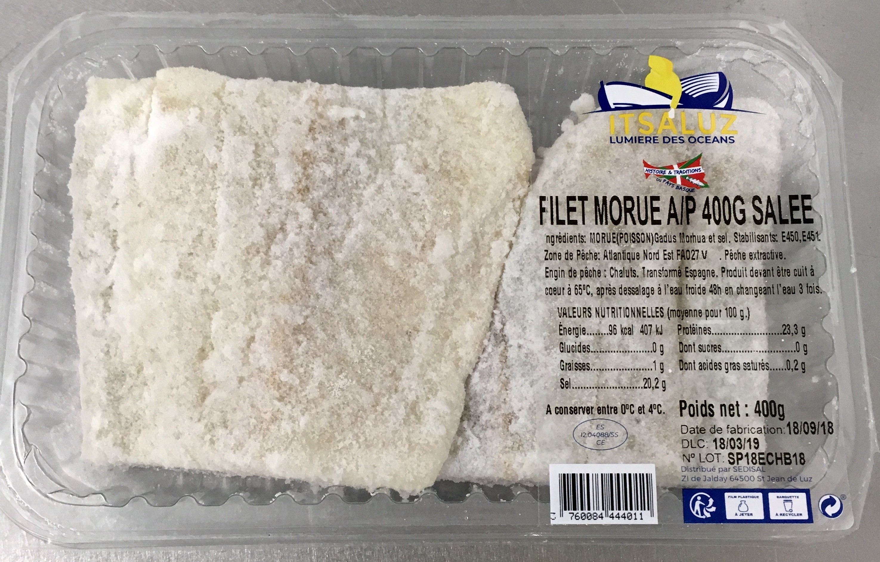 Filet de morue salée avec peau (400 g) La belle vie Vos courses livrées en 1h